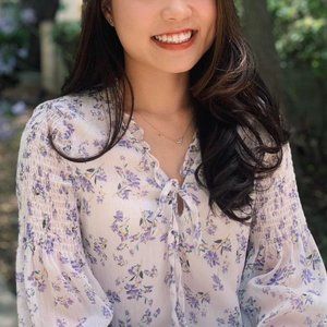 Frilly feminine purple/white blouse size small